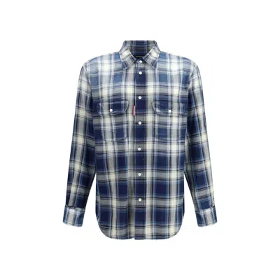 Dsquared2 Dsquared² Multicolor Cotton Pattern Men's Shirt In Blue