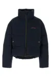 Dsquared2 High Collar Navy Puffer Jacket With Contrast Logo And Multicolor Heritage Lining In Blue