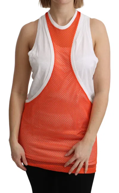 Dsquared2 Dsquared² Orange White Crewneck Sleeveless Tank T-shirt Dress Women's Top