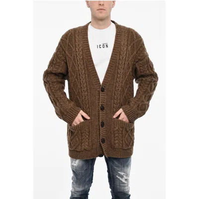 Dsquared2 Oversized Fit Cable Knit Cardigan With 2 Patch Pockets