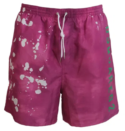 Dsquared2 Dsquared² Pink Tie Dye Logo Men Beachwear Shorts Men's Swimwear In Purple