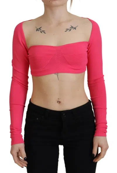 Pre-owned Dsquared2 Dsquared² Pink Viscose Knit Square Neck Long Sleeves Women's Top ()