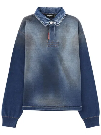 Dsquared2 Denim-effect Cotton Polo Shirt In Animal Print