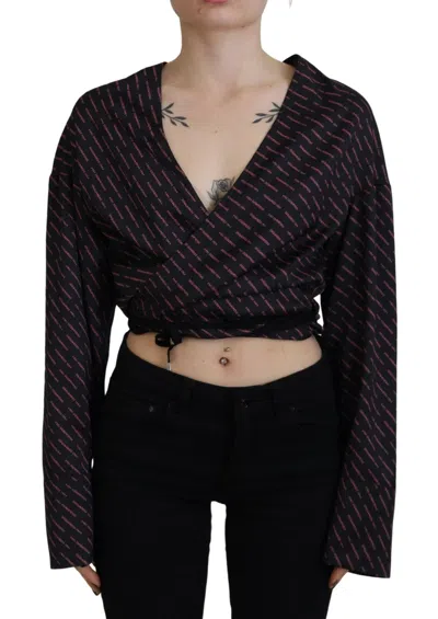 Pre-owned Dsquared2 Dsquared² Polyester Cropped Logo Printed Blouse Women's Top () In Black