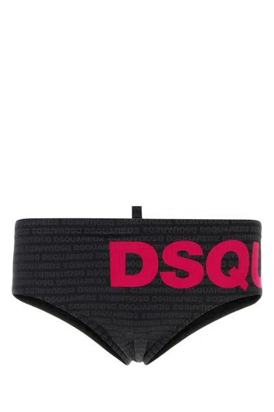 Dsquared2 Dsquared Printed Stretch Nylon Swimming Brief In Black