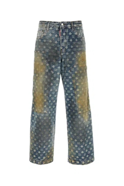 Dsquared2 Dsquared Printed Denim Jeans For Men In Blue