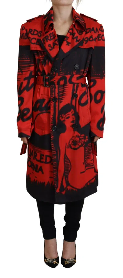 Pre-owned Dsquared2 Dsquared² Red Printed Button Collared Desigual Coat Women's Jacket ()