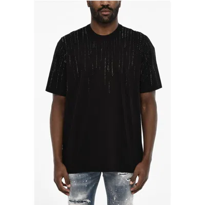 Dsquared2 Rhinestone Cotton Crew-neck T-shirt In Black