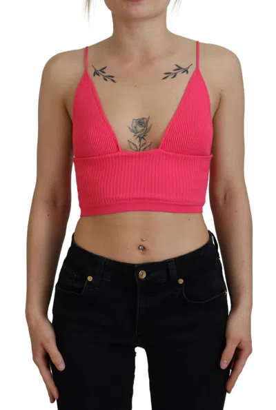 Pre-owned Dsquared2 Dsquared² Ribbed Knit Bra Cropped Spaghetti Strap Women's Top () In Pink
