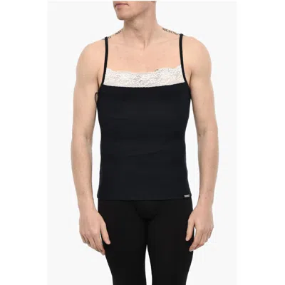 Dsquared2 Ribbed Underwear Tank Top With Lace Detail