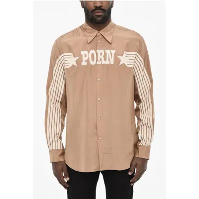 Dsquared2 Satin Shirt With Contrast Print In Sand