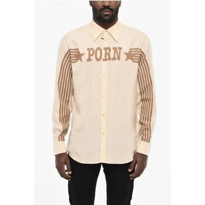 Dsquared2 Satin Shirt With Contrast Print In Sand