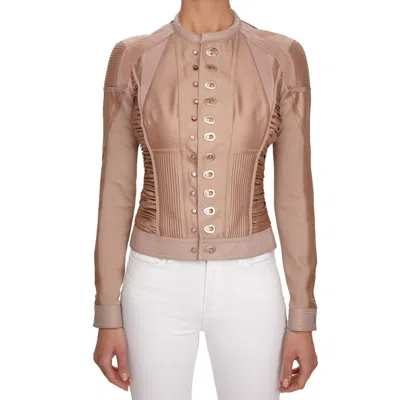 Pre-owned Dsquared2 Dsquared Silk Wool Leather Corsage Jacket Top Blazer Beige 13248