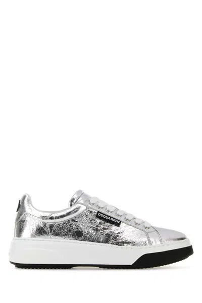 DSQUARED2 DSQUARED SILVER LEATHER BUMPER SNEAKERS