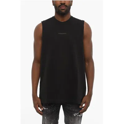 Dsquared2 Solid Color Crew-neck T-shirt With Embossed Logo In Black
