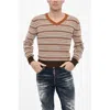 Dsquared2 Striped Cotton Blend V-neck Sweater