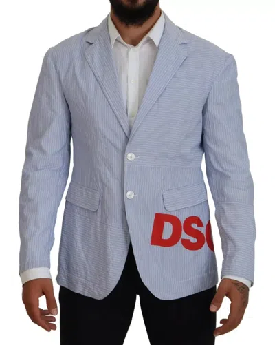 Pre-owned Dsquared2 Dsquared² Striped Single Breasted Formal Coat Men's Blazer () In Blue