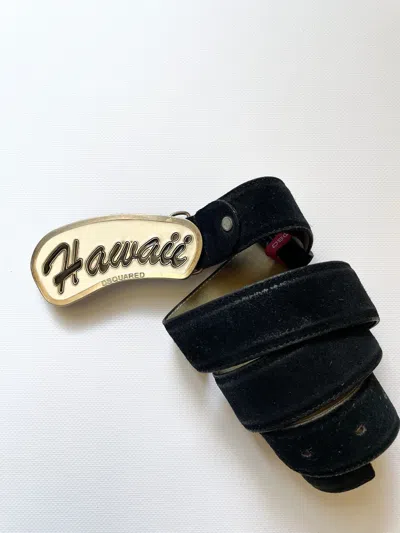 Pre-owned Dsquared2 Dsquared Suede Leather Hawaii Belt  Buckle Logo In White