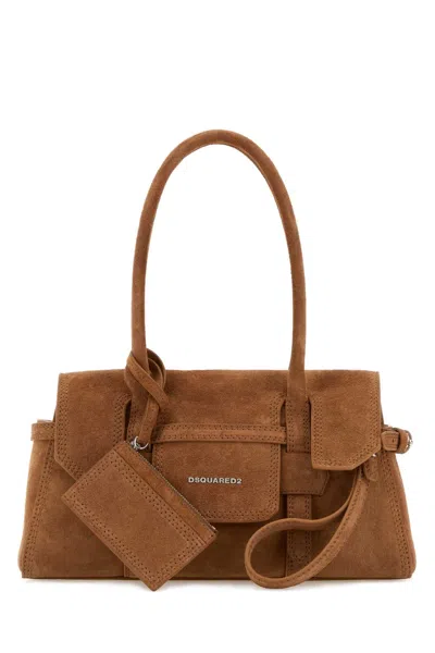 Dsquared2 Dsquared Suede Shoulder Handbag 33 X 15 X 14 Cm With Silver Hardware In Brown