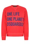 Dsquared2 Cotton Crew-neck Sweatshirt With Frontal Maxi Print In Red