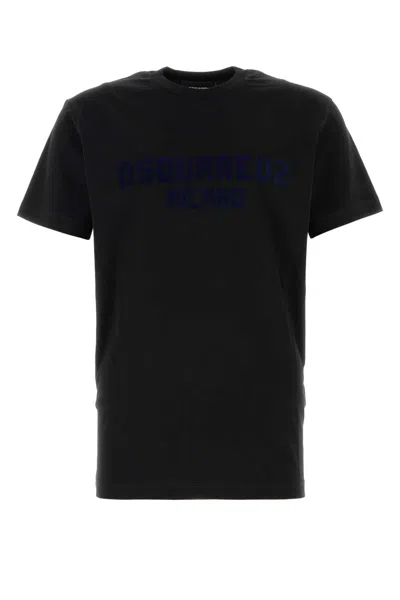 Dsquared2 Short-sleeve Navy Black T-shirt With Embossed Logo