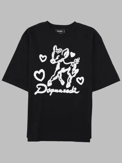 Dsquared2 Short-sleeved Cotton T-shirt With Contrast Graphic Print In Black