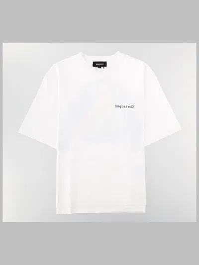 Dsquared2 Crew Neck Graphic Print Short Sleeve Shirt In White