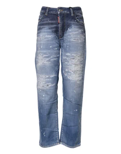 Dsquared2 Dsquared² Tattered Cotton Mid Waist Straight Women's Jeans