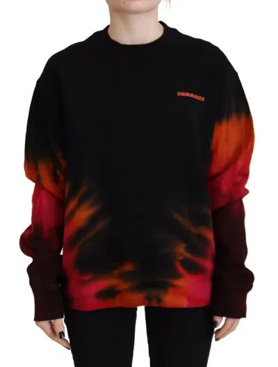 Pre-owned Dsquared2 Dsquared² Tie Dye Logo Print Women Long Sleeve Women's Sweater () In Black