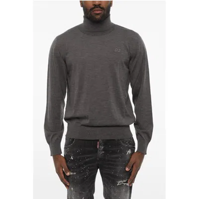 Dsquared2 Turleneck Jumper With Ton On Ton Monogram In Grey