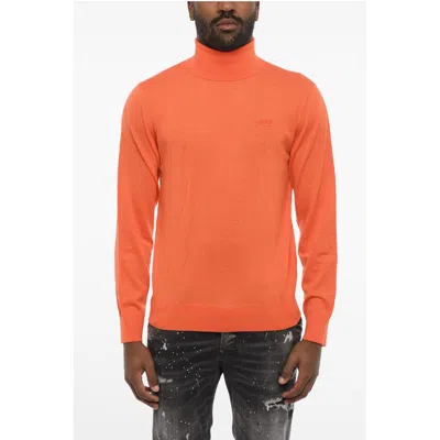 Dsquared2 Turleneck Sweater With Ton On Ton Monogram In Orange