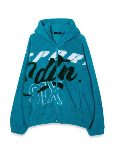 Dsquared2 Dsquared Jacquard Fur Zip-up Mini Hoodie Sweatshirt In Blue