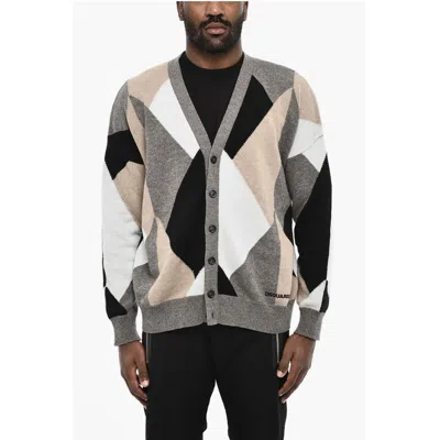 Dsquared2 V-neck Color Block Virgin Wool Cardigan