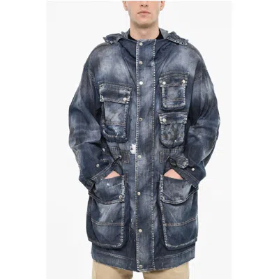 DSQUARED2 DSQUARED² VINTAGE EFFECT BLUE PARKA WITH UTILITY MEN'S POCKETS