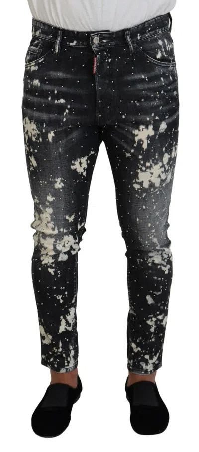 Pre-owned Dsquared2 Dsquared² Wash Splash Print Skinny Blue Men's Jeans () In Grey