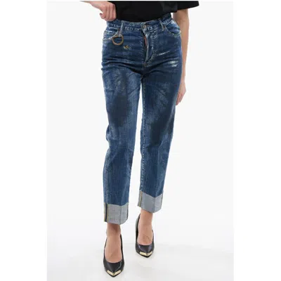 Dsquared2 Dsquared² Washed Boston Fit Denims With Cuffs Women's 18cm In Blue