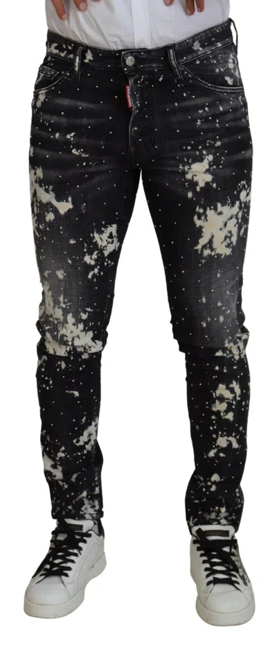 Pre-owned Dsquared2 Dsquared² Washed Color Splash Casual Blue Men's Jeans () In Black