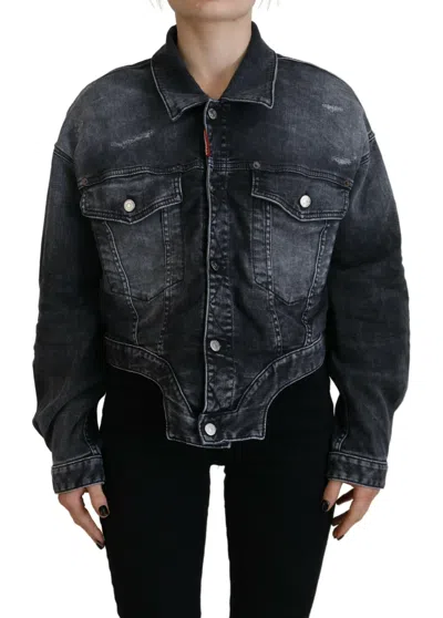 Pre-owned Dsquared2 Dsquared² Washed Cotton Cropped Blue Women's Jacket () In Grey