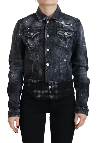 Pre-owned Dsquared2 Dsquared² Washed Cotton Distressed Blue Women's Jacket () In Grey