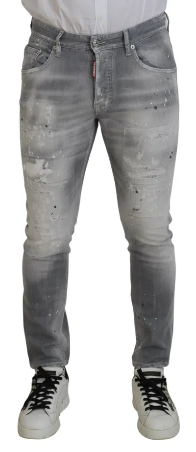 Pre-owned Dsquared2 Dsquared² Washed Cotton Slim Fit Casual Men Blue Men's Jeans () In Grey