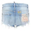 Dsquared2 Dsquared Washed Distressed Logo Patch Frayed Cut Off Booty Shorts In Blue