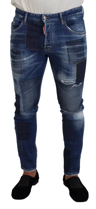 Pre-owned Dsquared2 Dsquared² Washed Patchwork Skinny Men Men's Jeans () In Blue