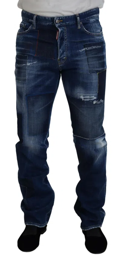 Pre-owned Dsquared2 Dsquared² Washed Patchwork Straight Fit Men's Jeans () In Blue