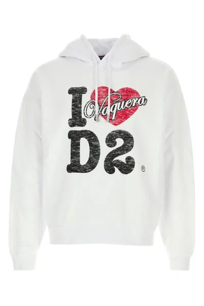 Dsquared2 Graphic Print Hooded Sweatshirt Drawstring In White