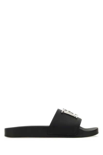 DSQUARED2 DSQUARED WOMAN BLACK LEATHER D2 STATEMENT SLIPPERS