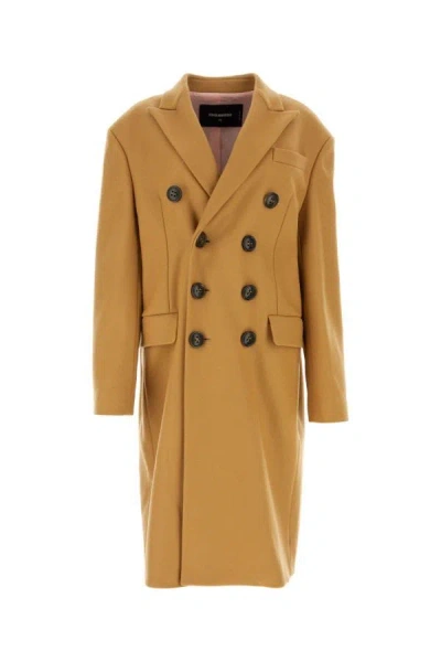 DSQUARED2 DSQUARED WOMAN CAMEL WOOL BLEND OVERSIZE DEANA COAT