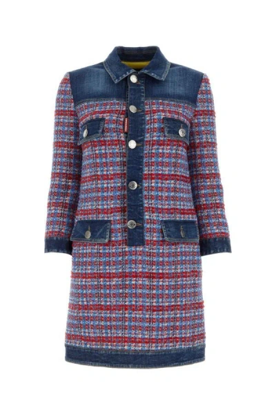 Dsquared2 Multicolor Boucl And Denim Vintage Louisiana Dress