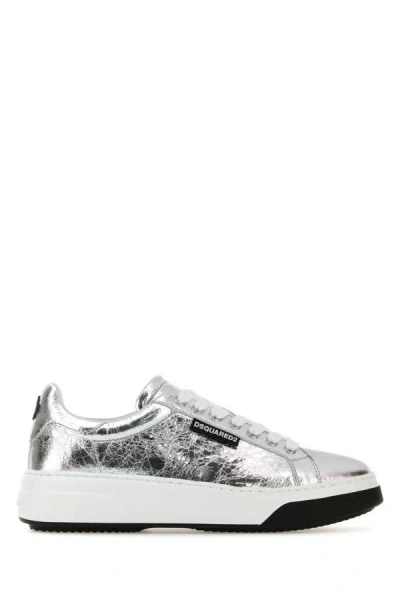 DSQUARED2 DSQUARED WOMAN SILVER LEATHER BUMPER SNEAKERS
