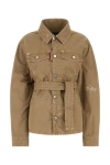 Dsquared2 Cotton Jacket With Belted Waist And Chest Pockets In Brown