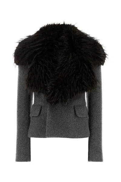 DSQUARED2 DSQUARED WOMEN GREY MOHAIR AND WOOL UPTOWN TWIGGY BLAZER